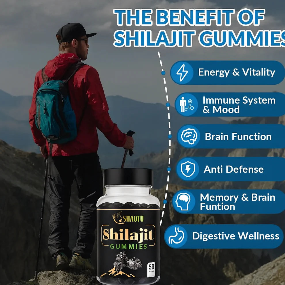 Man and woman taking Shaqtu Shilajit Gummies for natural strength and wellness support