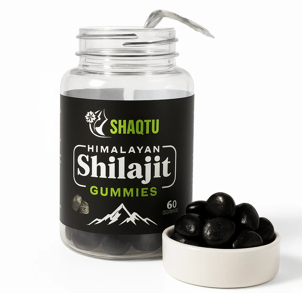 Shaqtu Shilajit Gummies bottle front view – natural energy and stamina booster supplement in Pakistan